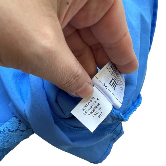 Banana Republic L Cornflower Blue Lace Flutter Sleeve Collared Polo Knee Length - Picture 14 of 14